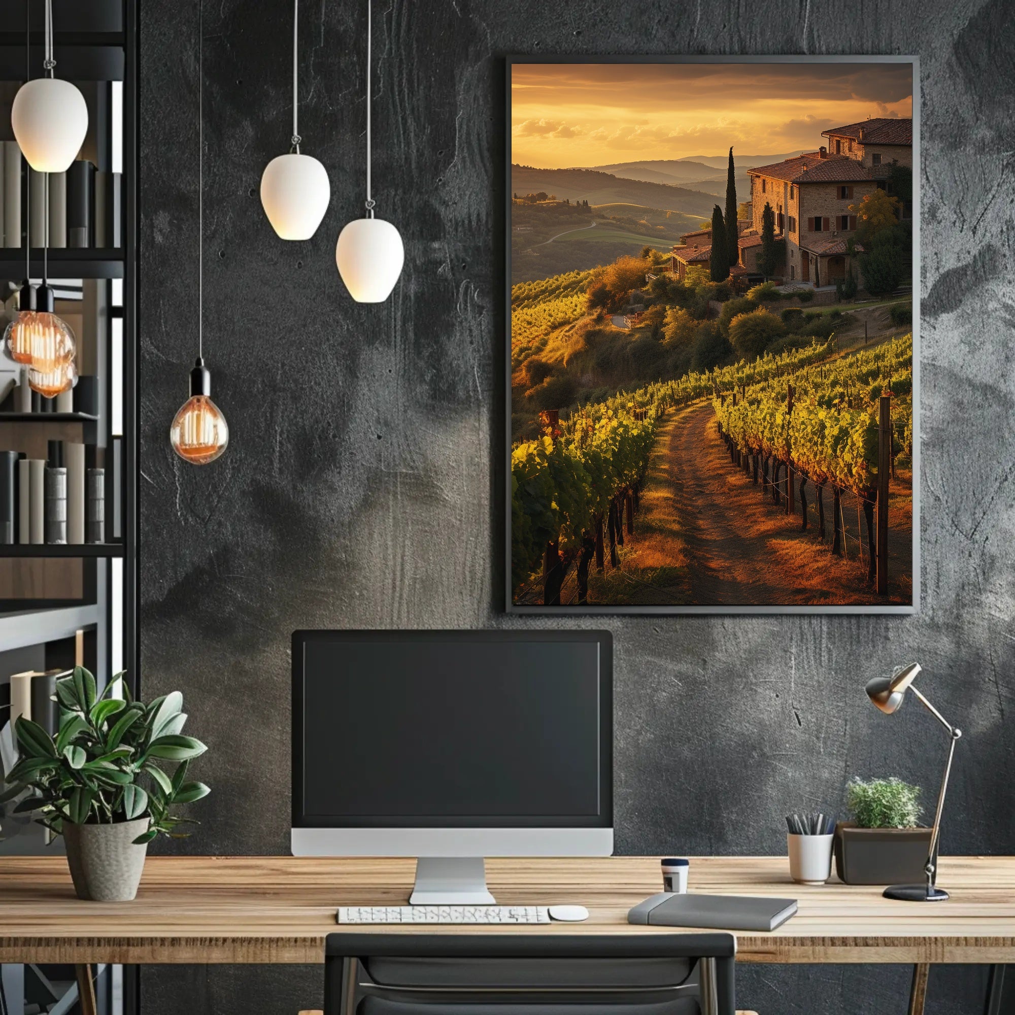 Tuscany Vineyards Sunset Travel Poster