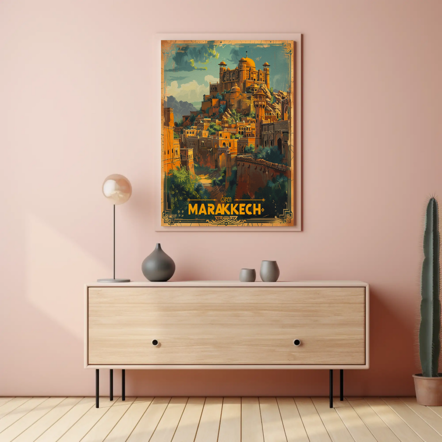 Marrakech Medina Palaces Mountains Travel Poster