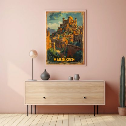 Marrakech Medina Palaces Mountains Travel Poster