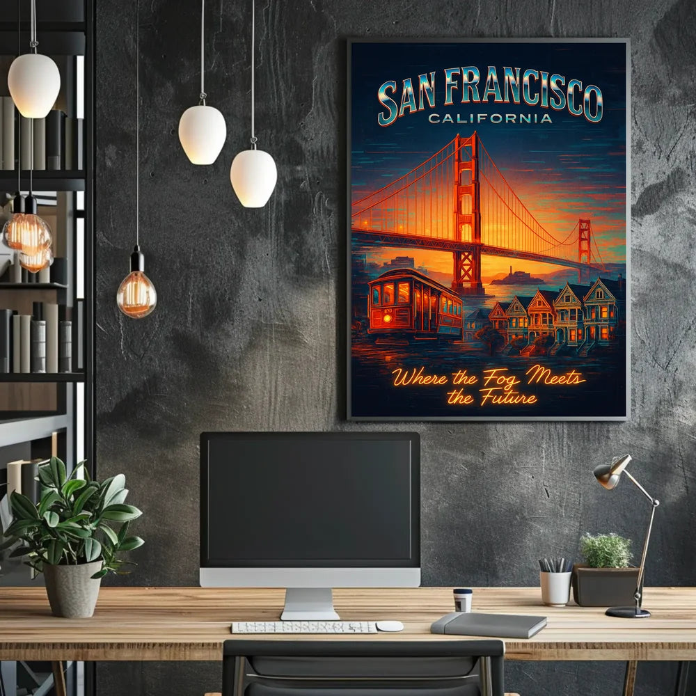 San Francisco Travel Icons Vintage Urban Cityscape Poster PosterGoat