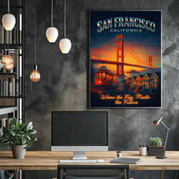 San Francisco Travel Icons Vintage Urban Cityscape Poster PosterGoat
