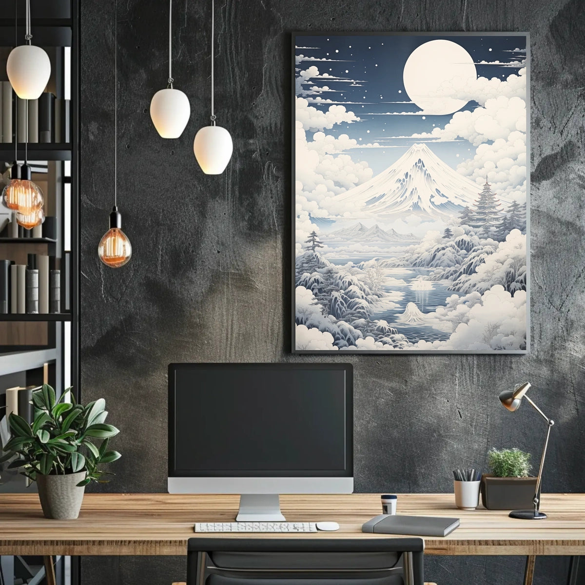 Serene Mount Fuji Nightscape Cultural or Heritage Poster