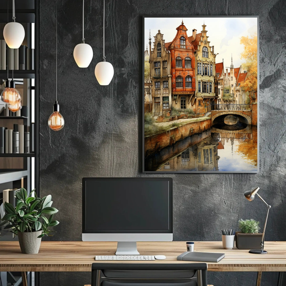 Picturesque European Canal Scene with Renaissance Architecture Travel Poster