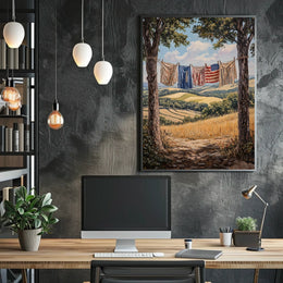 Clothesline Between Two Trees Overlooking Countryside Poster