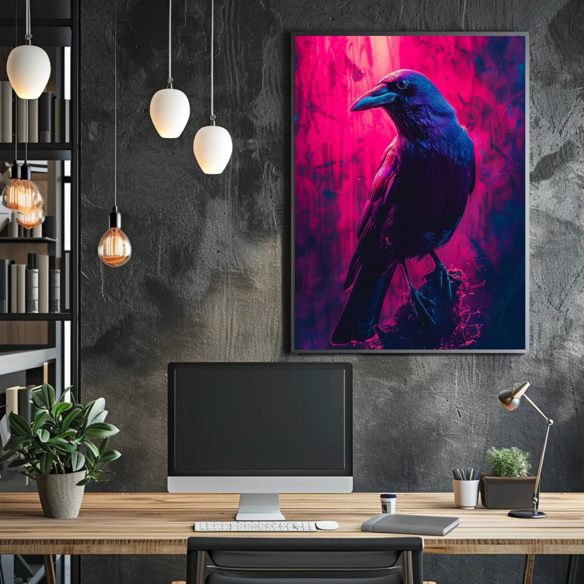 Vibrant Raven in Neon Hues Art Poster Print PosterGoat