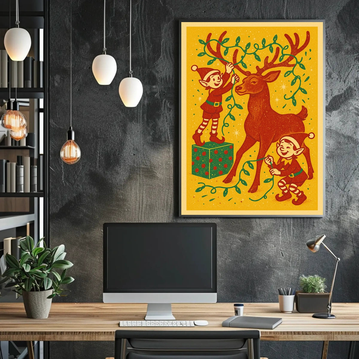 Festive Elves And Reindeer Poster