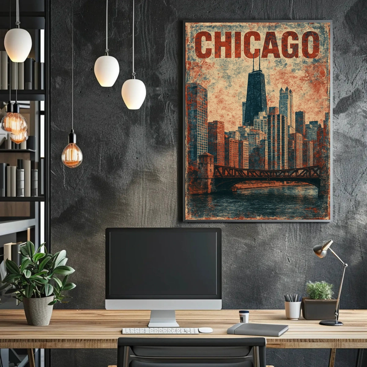 Chicago Skyline Vintage Distressed Urban Cityscape Nostalgic Decor Timeless Heritage Poster