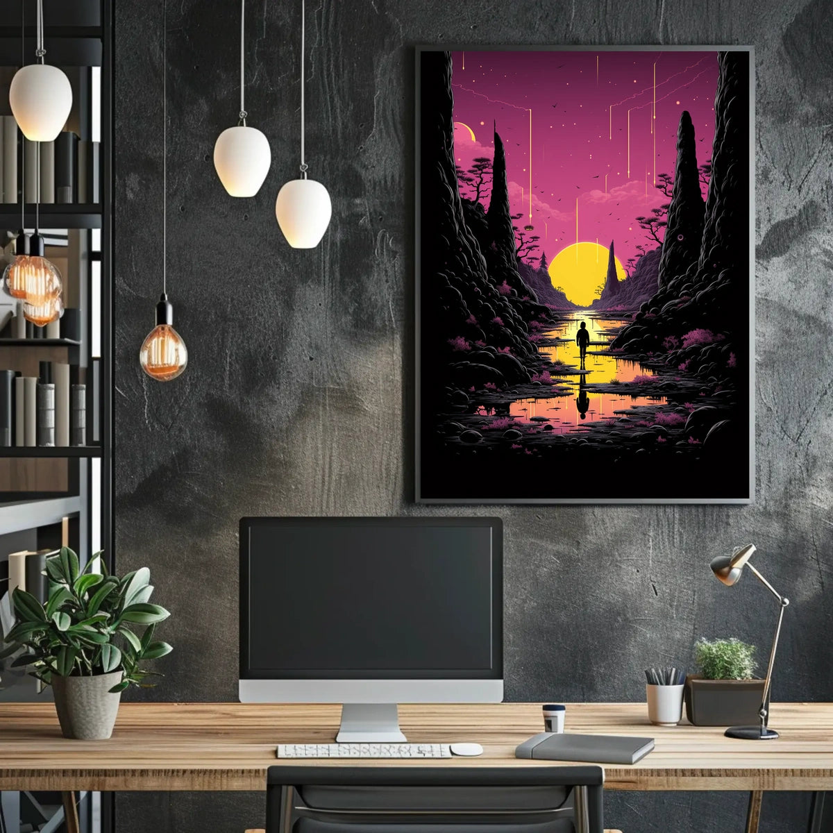 Surreal Dreamscape Reflective Horizon Fantasy Art Poster