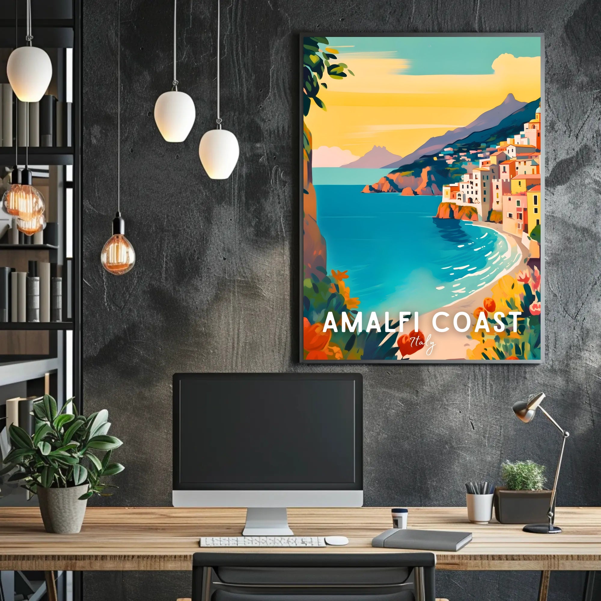 Amalfi Coast Scenic Travel Modern Illustration Poster