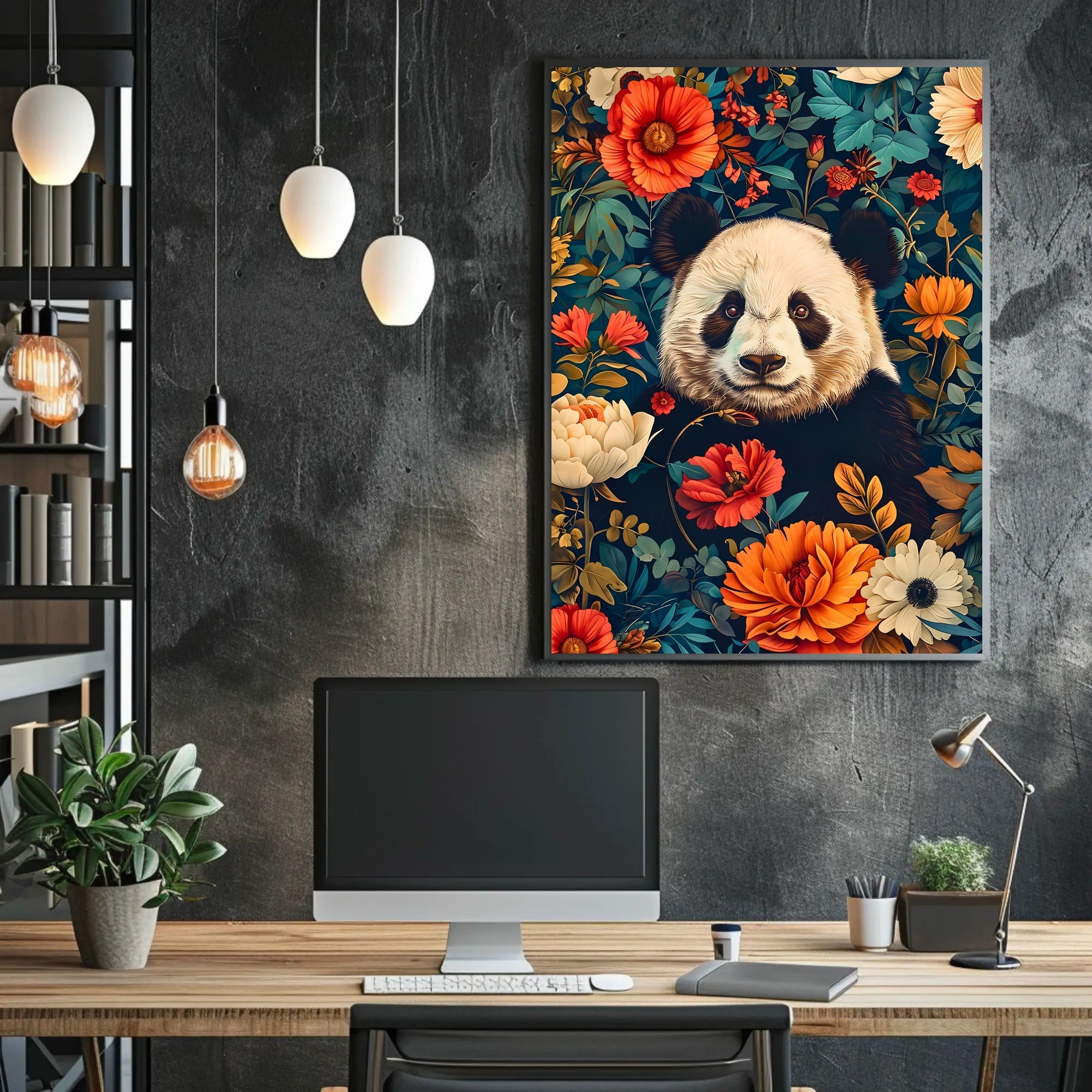 Panda in Bloom: Artistic Harmony Animal Poster