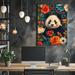 Panda in Bloom: Artistic Harmony Animal Poster