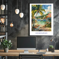 Honduran Coastal Village Serene Watercolor Art Travel Poster PosterGoat