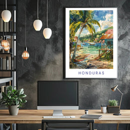 Honduran Coastal Village Serene Watercolor Art Travel Poster PosterGoat