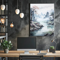 Serene Mountain Vista: Traditional East Asian Artistic Poster