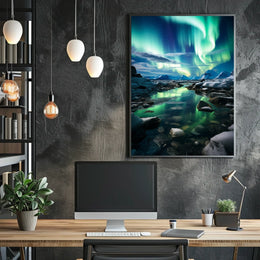 Aurora Borealis Over Icy Landscape Poster