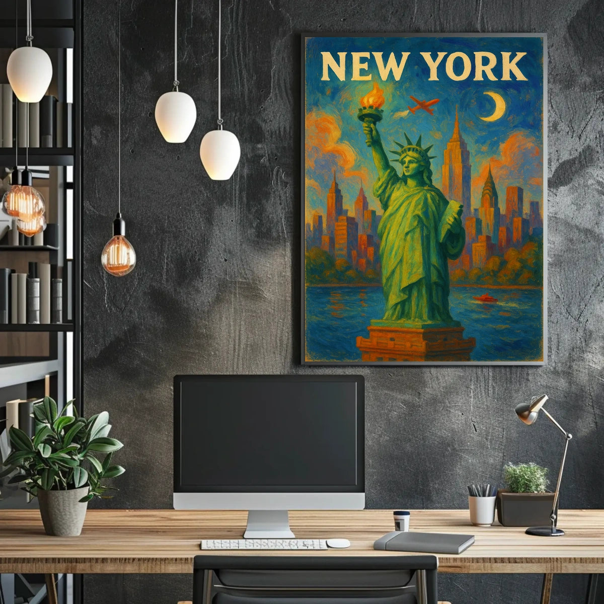 New York Skyline With Statue Of Liberty Poster