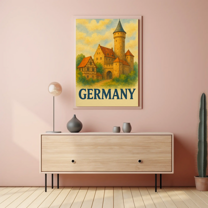 Germany Castle Village Watercolor Travel Poster