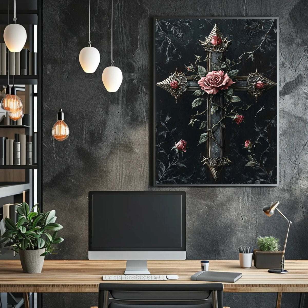 Gothic Cross With Roses Poster