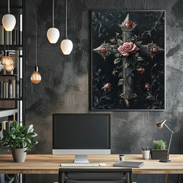 Gothic Cross With Roses Poster