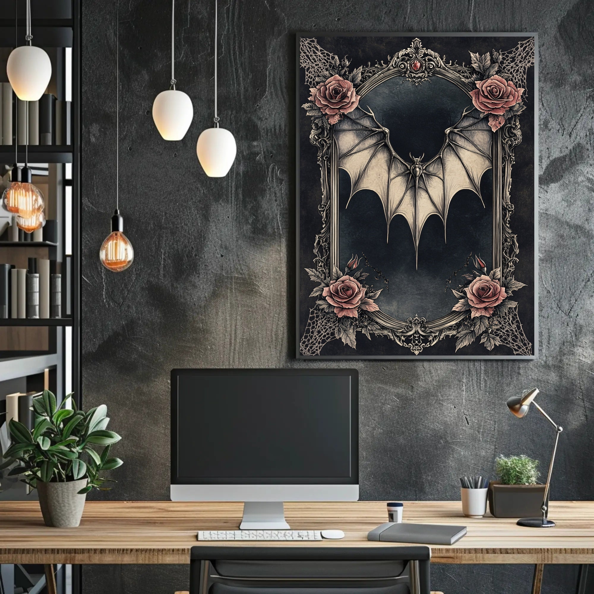 Gothic Elegance Bat And Roses Poster