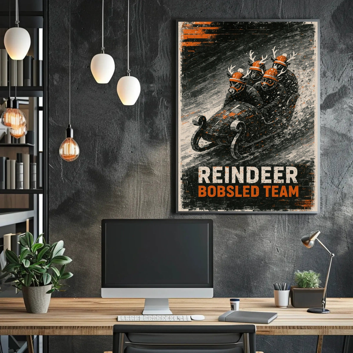 Reindeer Bobsled Team Poster