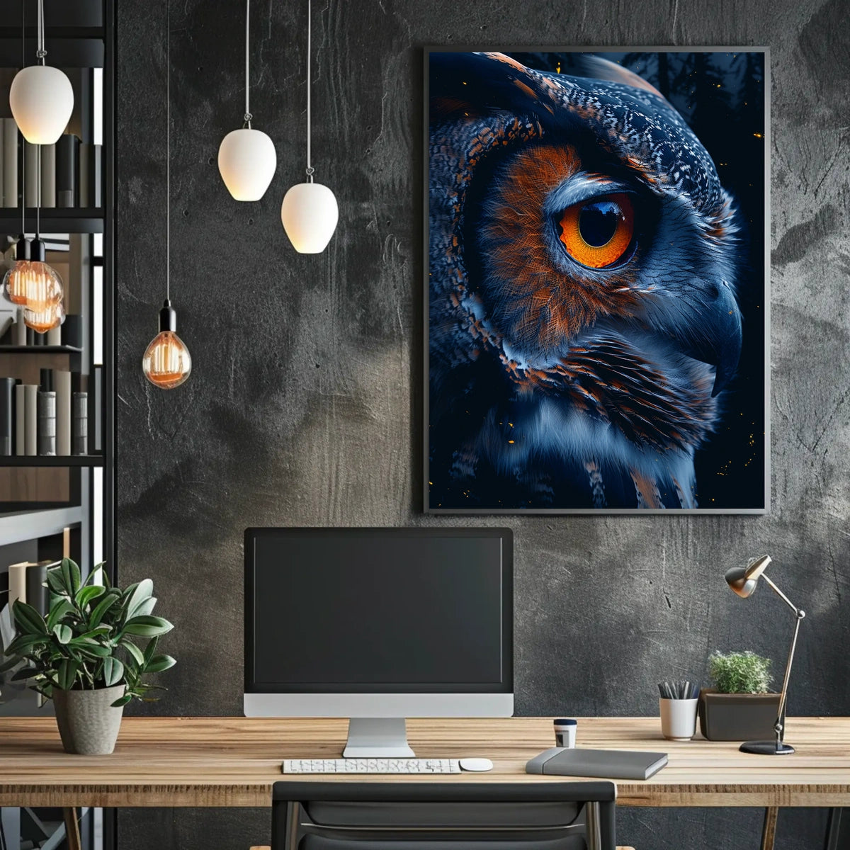 Mystical Owl Nighttime Photorealistic Art Poster