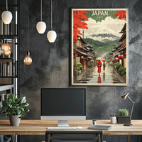 Traditional Japanese Street Scene: Vintage Travel Poster