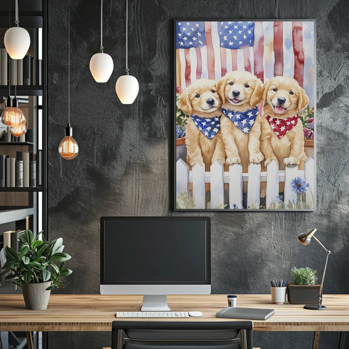 Charming Trio Of Golden Retriever Puppies Artwork Poster