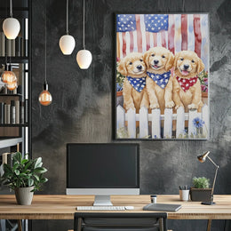 Charming Trio Of Golden Retriever Puppies Artwork Poster