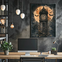 The poster features a tall, Gothic-style clock tower standing prominently at the center. Travel Poster