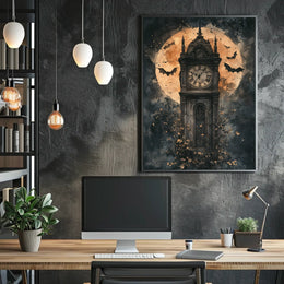 The poster features a tall, Gothic-style clock tower standing prominently at the center. Travel Poster