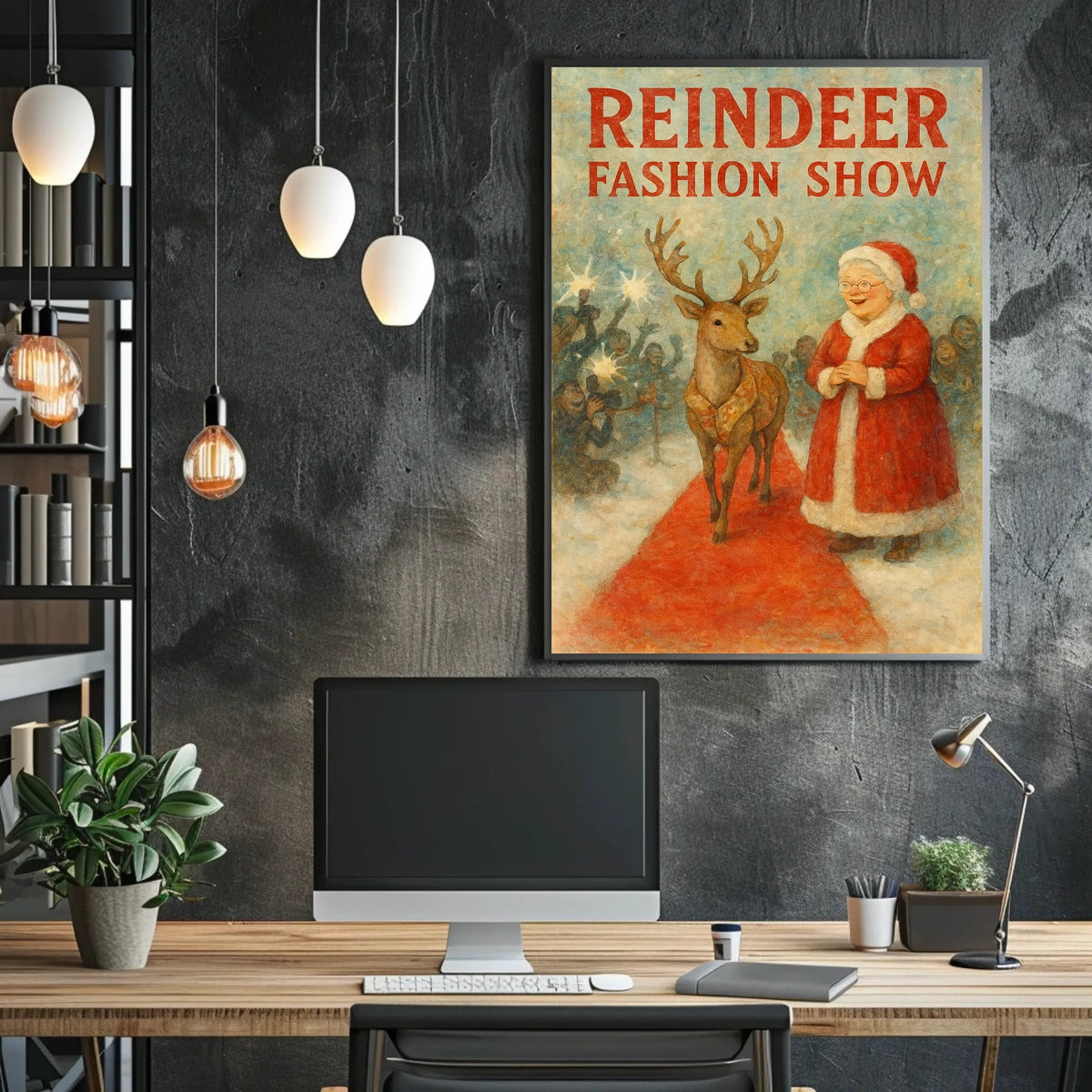 Reindeer Fashion Show Festive Illustration Animal Poster