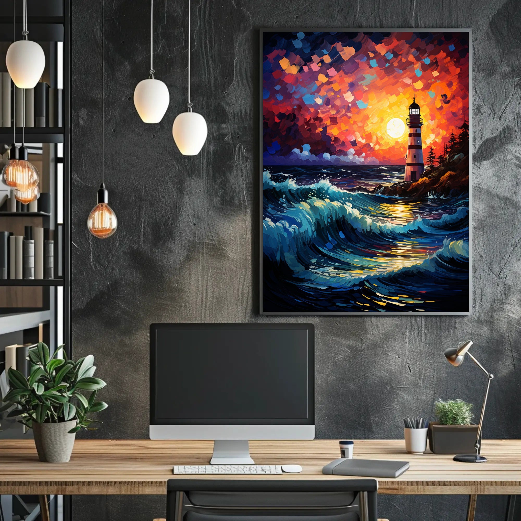 Lighthouse At Sunset Poster