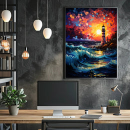 Lighthouse At Sunset Poster