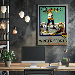 Winter Sports Adventure in Quebec Travel Poster PosterGoat