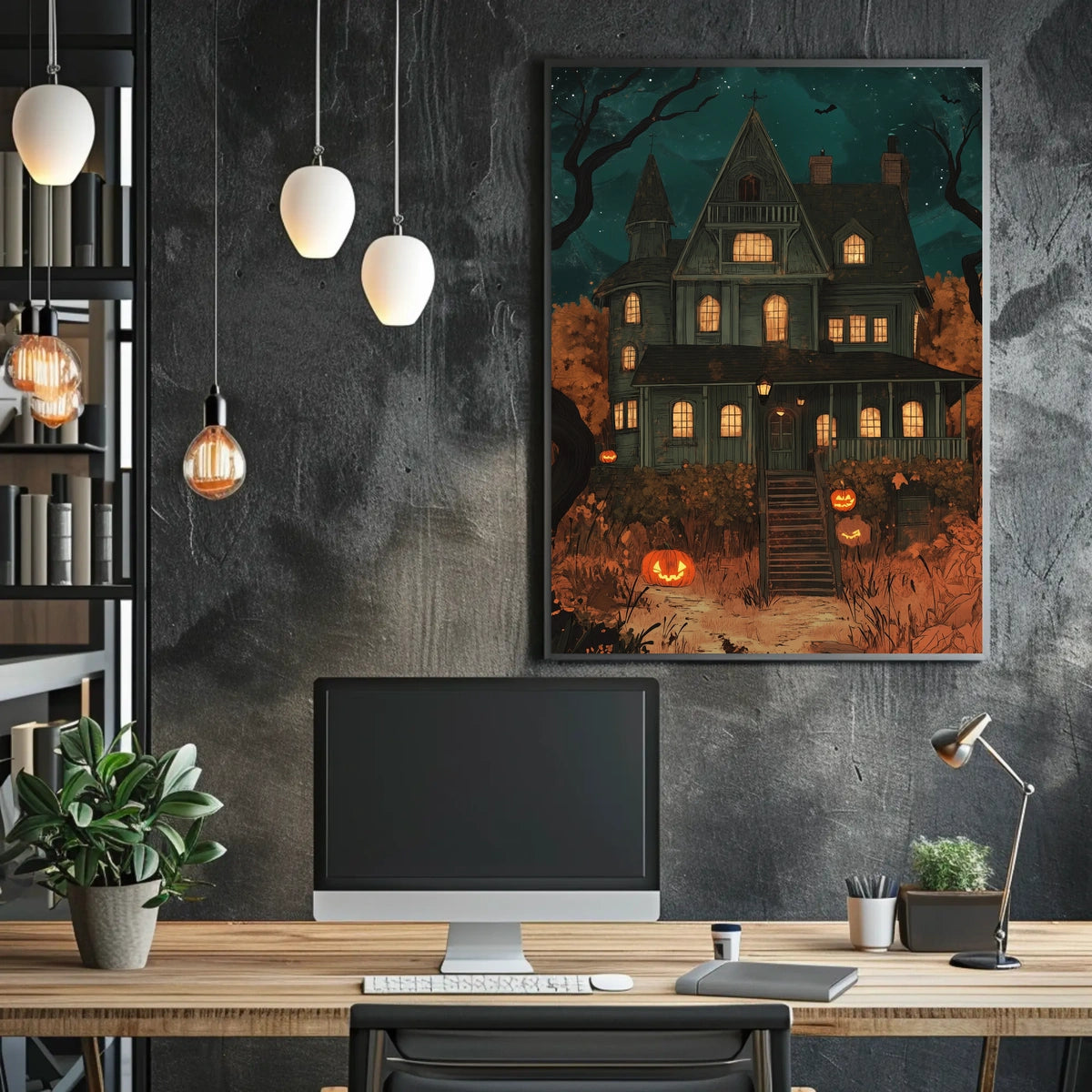 Spooky House Halloween Haunted Jack-o-lanterns Night Poster