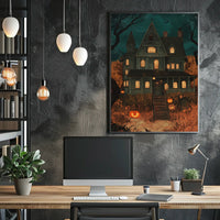 Spooky House Halloween Haunted Jack-o-lanterns Night Poster