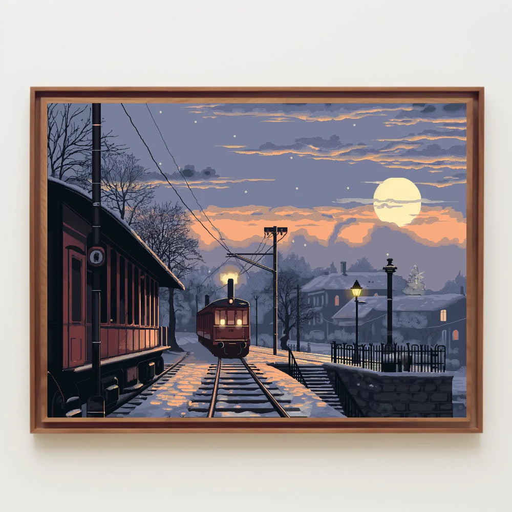 Vintage Winter Train Station Nostalgia Art Print