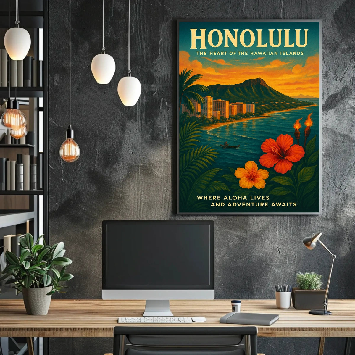 Honolulu Adventure Vintage Travel Poster Art