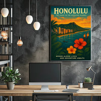 Honolulu Adventure Vintage Travel Poster Art