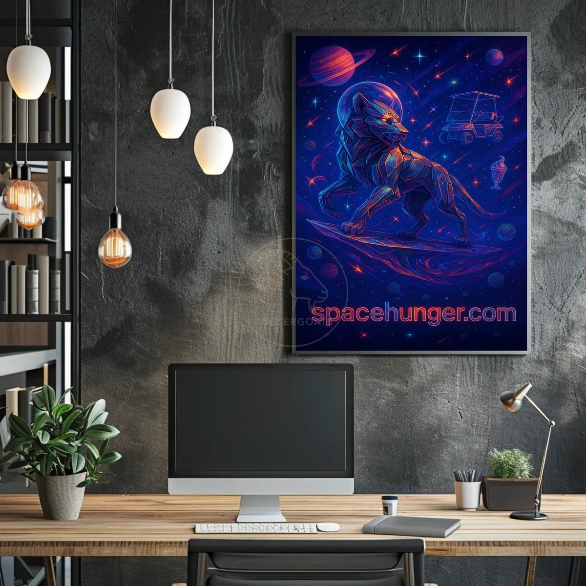 Futuristic Wolf in Cosmic Swirl Futuristic Sci-Fi Poster