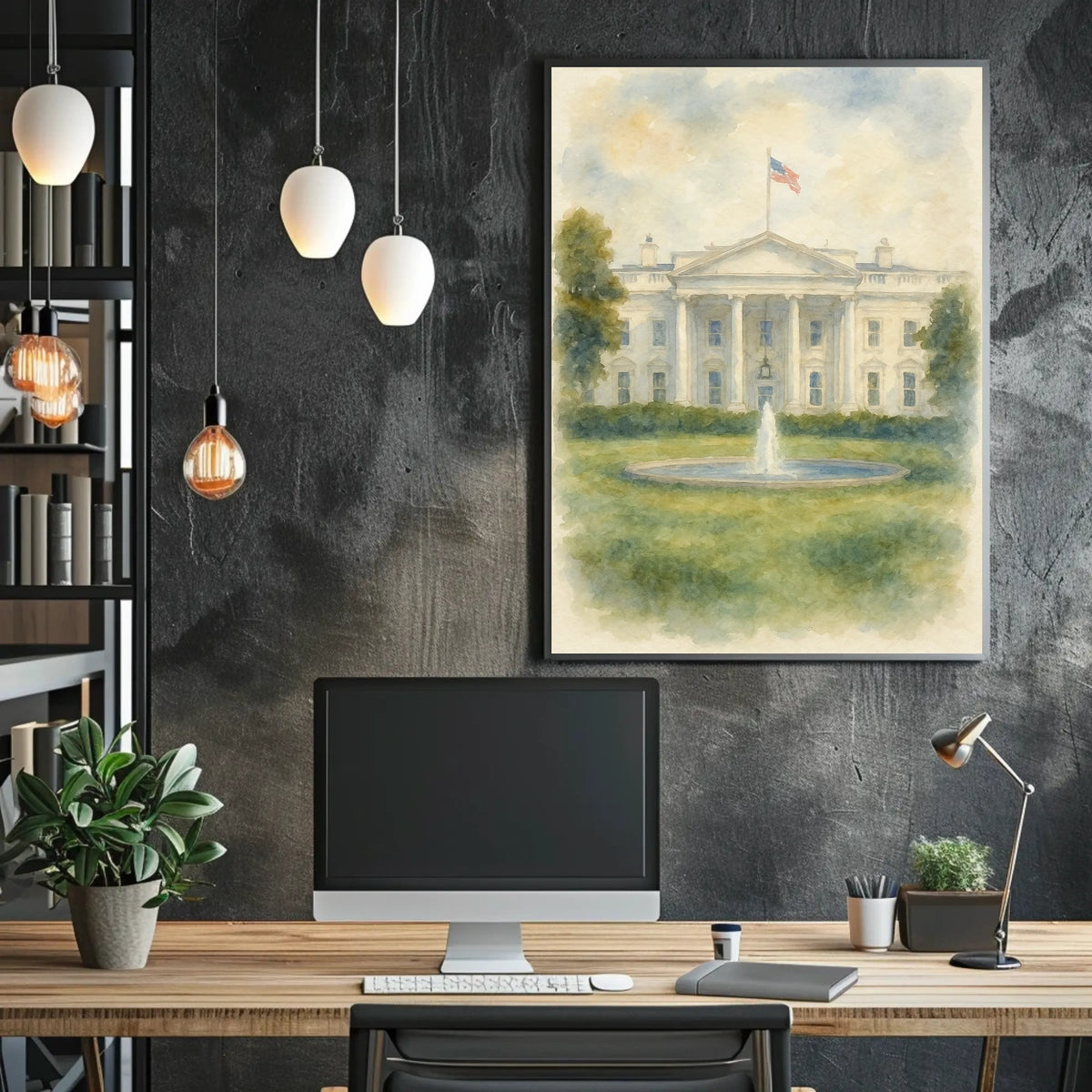 The White House in Watercolor Poster