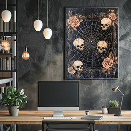 Dark Gothic Spider and Skulls Artistry - Artistic Poster