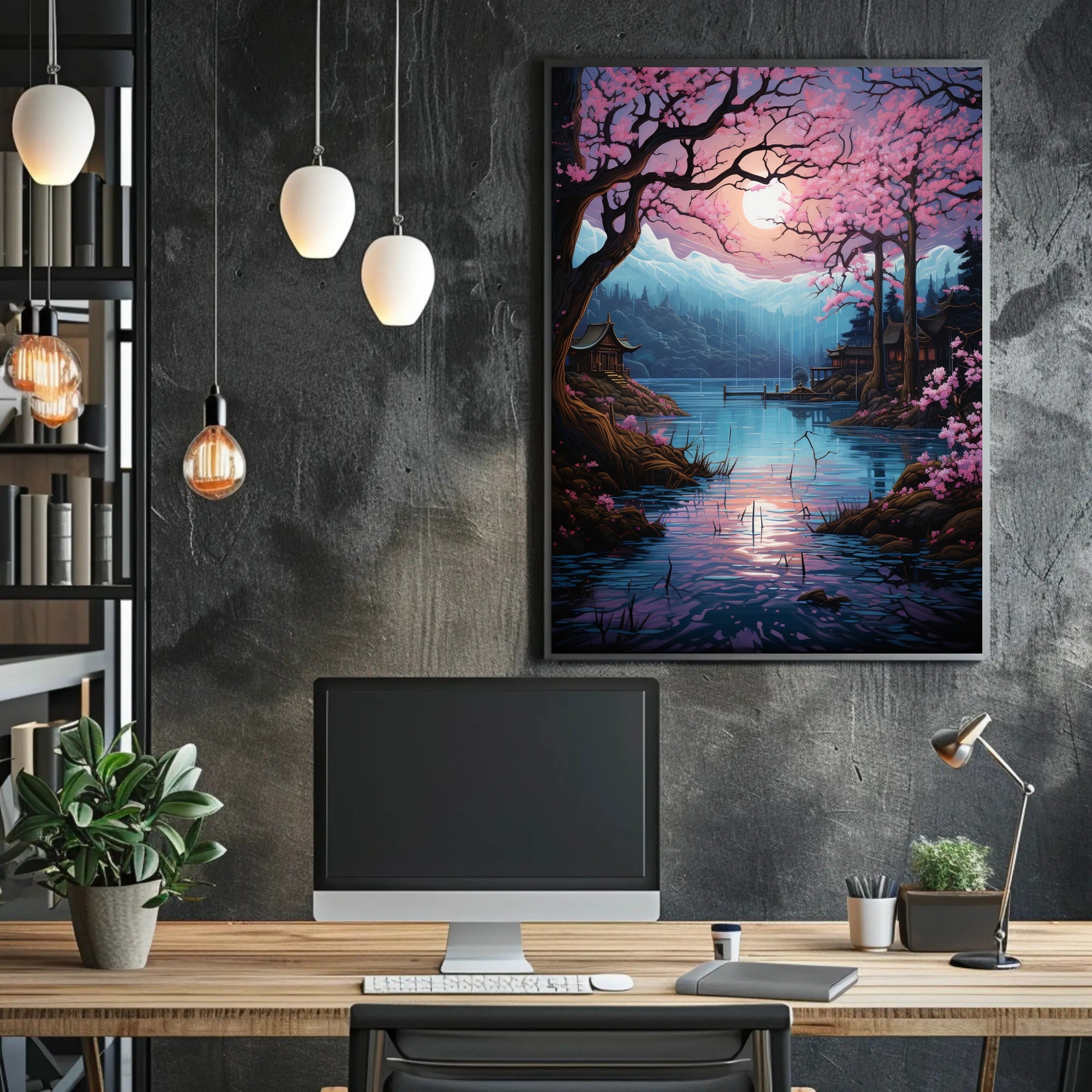 Tranquil Cherry Blossom Lake Poster