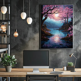 Tranquil Cherry Blossom Lake Poster