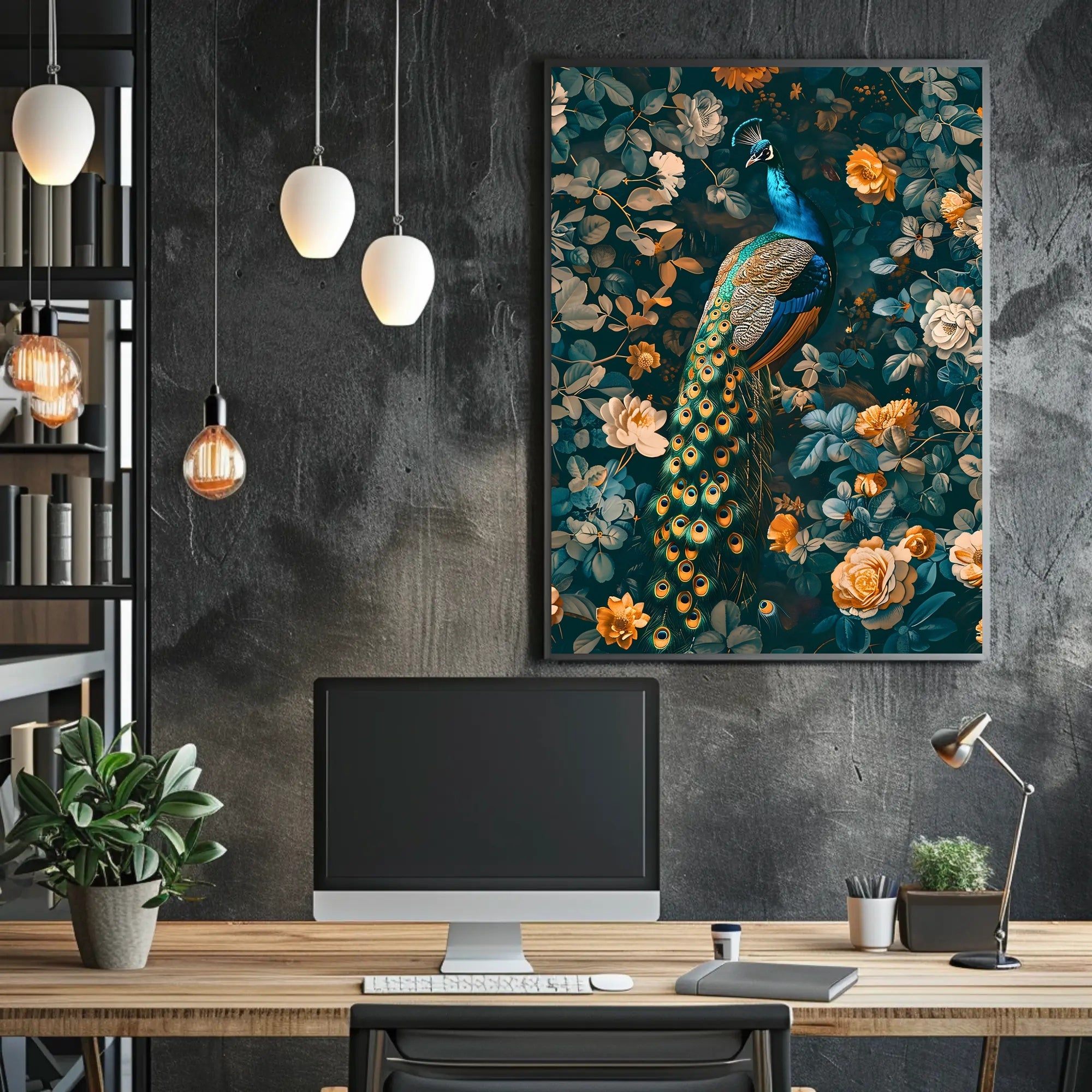 Majestic Peacock Floral Paradise Wall Art