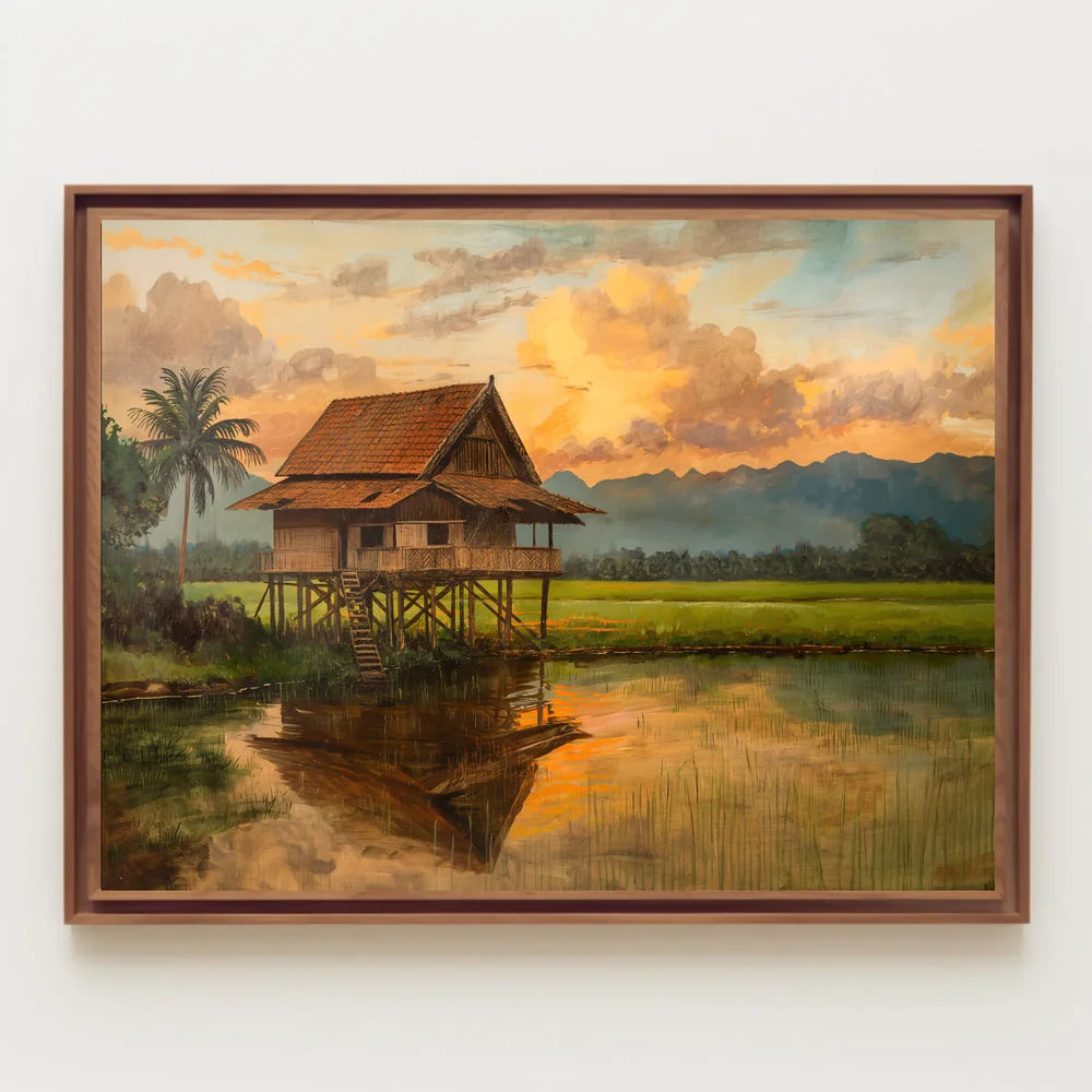 Tropical Sunset Stilt House Art Print Decor