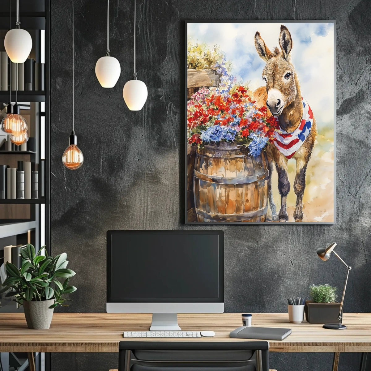 Cheerful Donkey Beside Barrel Surrounded By Flowers Poster