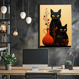 Enigmatic Felines And Floral Harmony Poster
