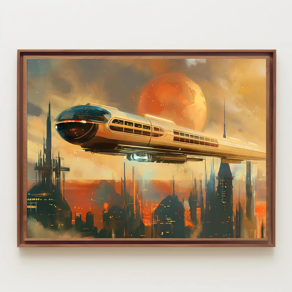 Futuristic Metropolis Hover Train Poster: Visionary Art